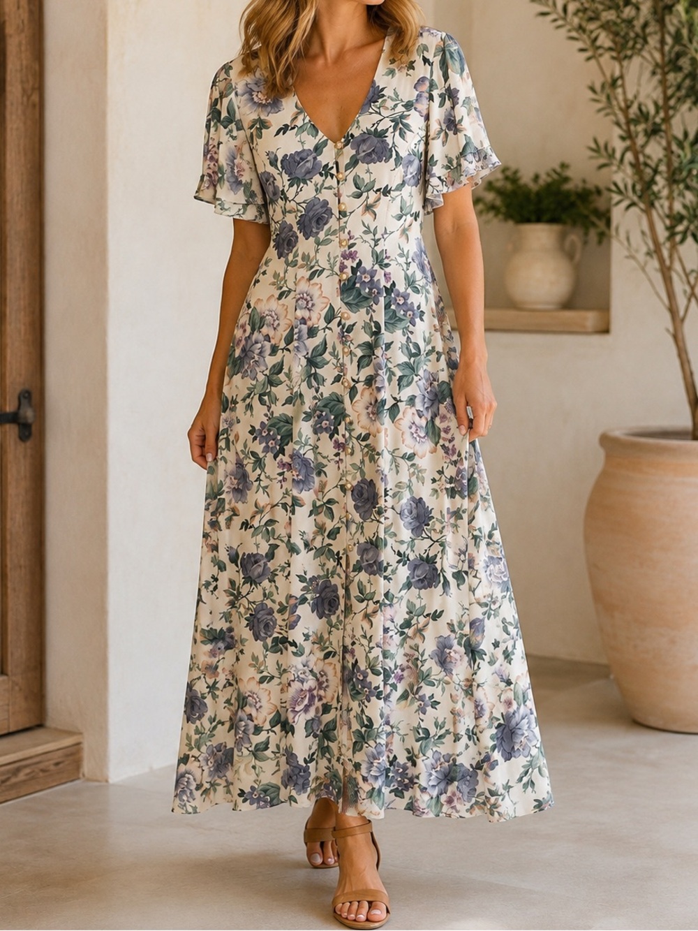 🇨🇦 Vintage Amoretti Made in Canada Button Front Floral Maxi Dress Butter Mom